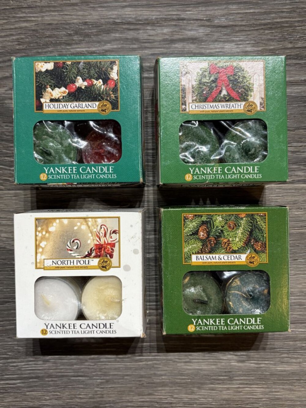 Mixed Yankee Candle Holiday Scent Tea Light Candle Set 4 Christmas Balsam Cedar